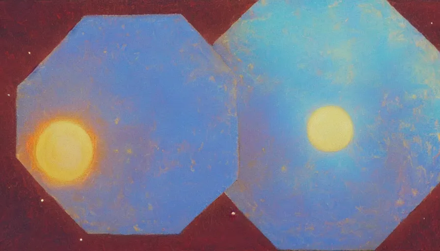 Prompt: the sun seen from earth with a hexagon in front, oil painting