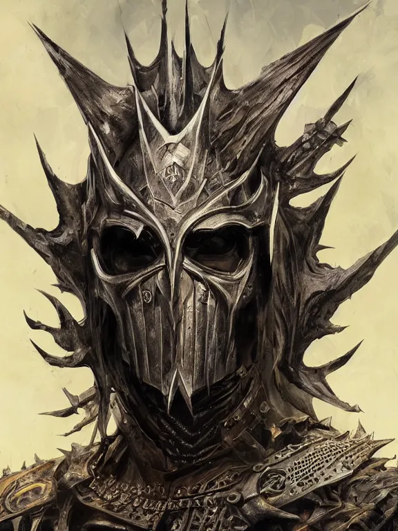 portrait of the witch king of angmar in brass armor