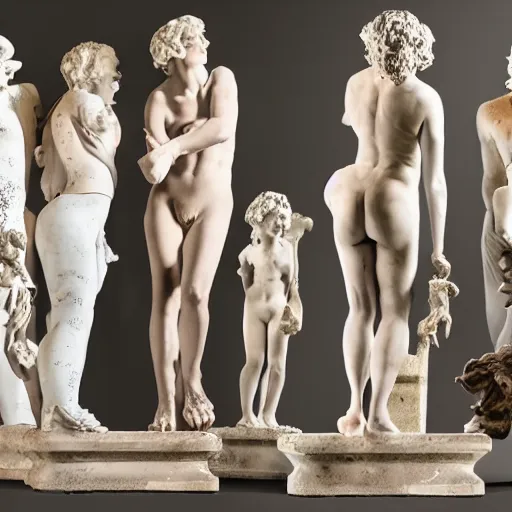 Prompt: corinthian marble statues, with bronze poos covering their private parts