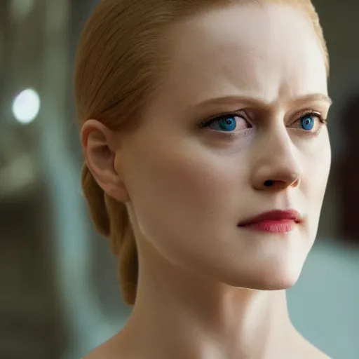 Image similar to Dolores Abernathy from Westworld, Evan Rachel Wood as Dolores Abernathy, high-quality 4k portrait