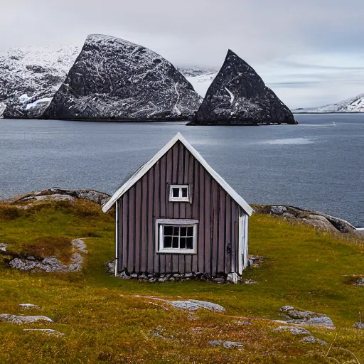 Prompt: An old house at Andøya island, northern Norway.