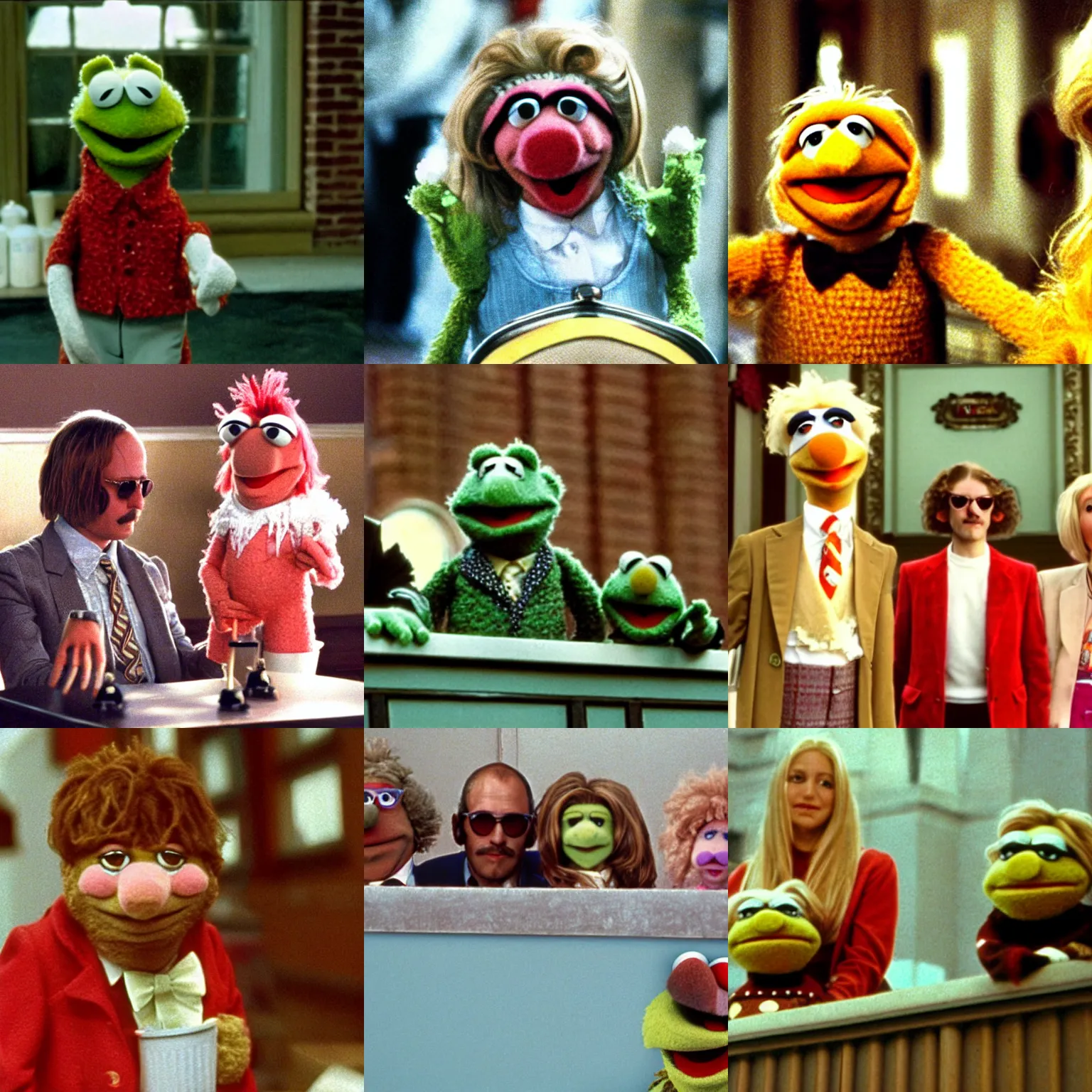 Prompt: film still of the muppet in the royal tenenbaums ( 2 0 0 1 ), photograph, photography, detailed