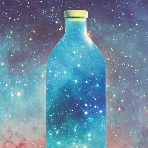 Prompt: a nebula in a glass bottle