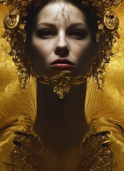 Prompt: highly detailed oil painting | very intricate | cinematic lighting | award - winning | the water mask by alexander mcqueen | by roberto ferri, by arsen kurbanov, by j. c. leyendecker and klimt, american romanticism, by austin osman spare, artstation, cgsociety, official art, octane