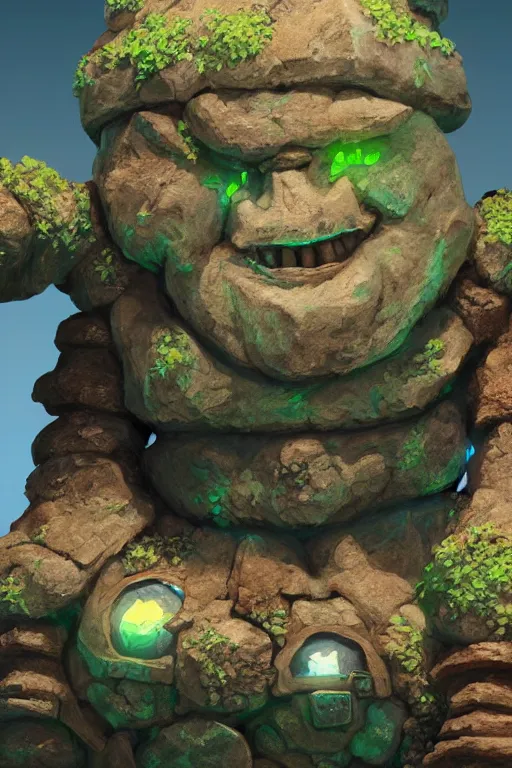 Image similar to zelda fantasy art giant golem troll wood rock greeble gemstone, global illumination ray tracing hdr fanart arstation by sung choi and eric pfeiffer and gabriel garza and casper konefal