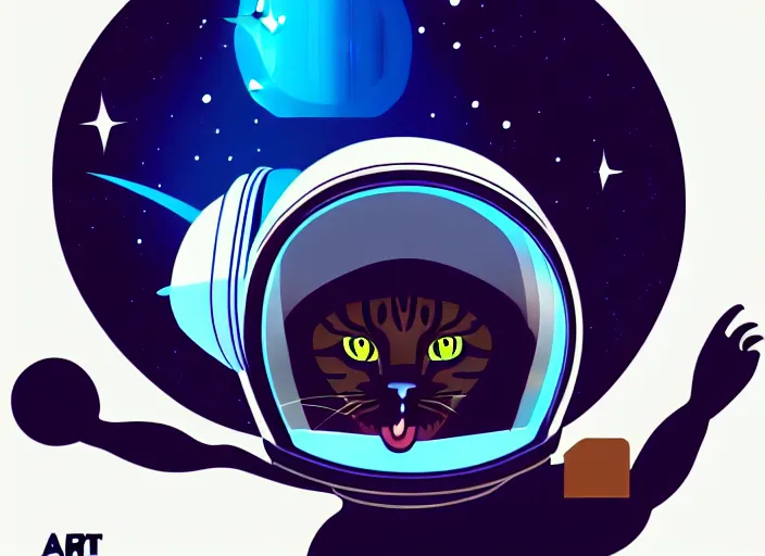 Image similar to digital art vector cat with space helmet scifi!!! detailed wallpaper trending on artstation