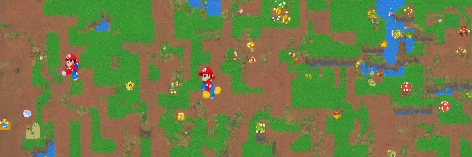 Prompt: stills from a movie about super mario in the garden of eden, film grain