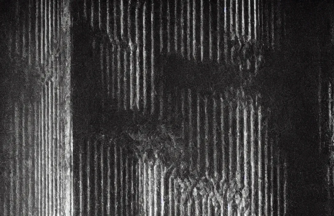 Image similar to detail of a past world in this church interior, vertical lines suggest spirituality, rising beyond human reach toward the heavens. gnarly intact flawless ambrotype from 4 k criterion collection remastered cinematography gory horror film, ominous lighting, evil theme wow photo realistic postprocessing animatronics painting by claude gellee