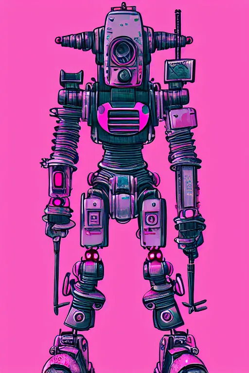 Prompt: pink mech robot - aesthetic, 4 k, acrylic paint style, pencil style, torn magazine style, pop art style, bioshock style, by mike swiderek, jorge lacera, ben lo, tyler west, ultrarealistic, sharp focus, intricate