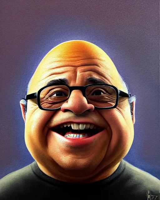 Image similar to painting portrait of danny devito as an egg, cartoon, warm lighting, danny devito has an egg body, movie poster, illustration by bartek fedyczak, erak note, tooth wu, neil richards, kan liu, siwoo kim, jisu choe, trending on art station