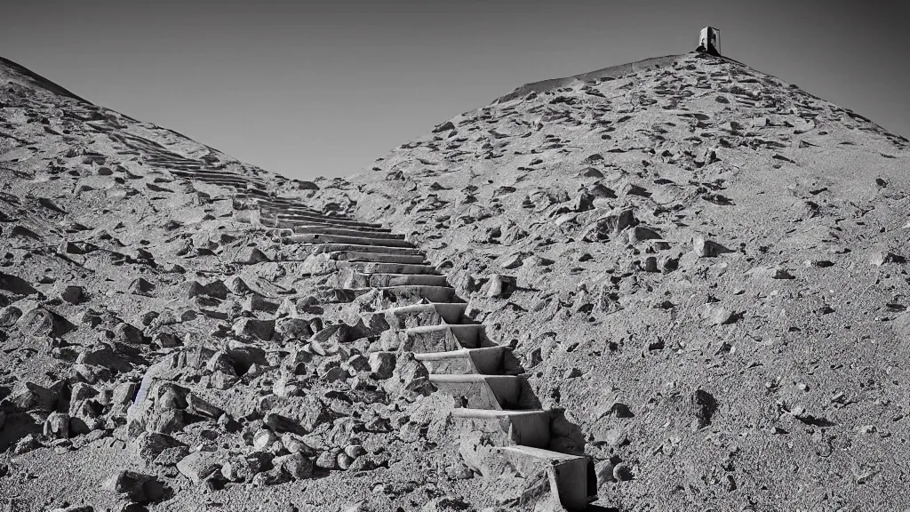 Image similar to stairs going nowhere in the middle of a desert, surrealism photography by Sarolta Bán