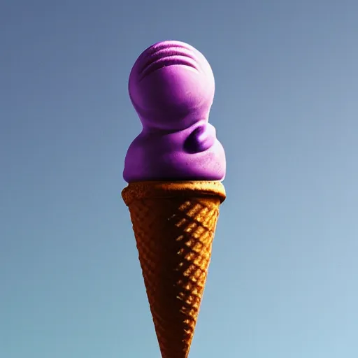 Image similar to a photograph of a grotesque, levitating, alien ice cream cone from beyond