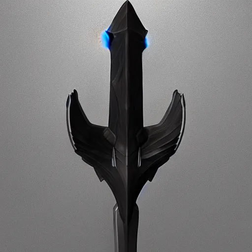 Image similar to a black long sword skull crest, orthographic, ornament, weapon, a 3 d render by dom qwek, front side views full, trending on polycount, artstation, hard surface modeling, rendered in maya, 3 ds max, blender, hd, vray