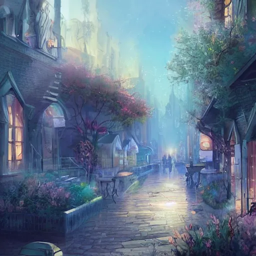 Image similar to Beautiful happy picturesque charming small sci-fi city in harmony with nature. Beautiful light. Nice colour scheme, soft warm colour. Beautiful detailed artistic digital painting by Vincent. (2022)