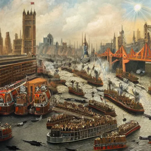 Prompt: United States invasion of London, oil painting, highly detailed