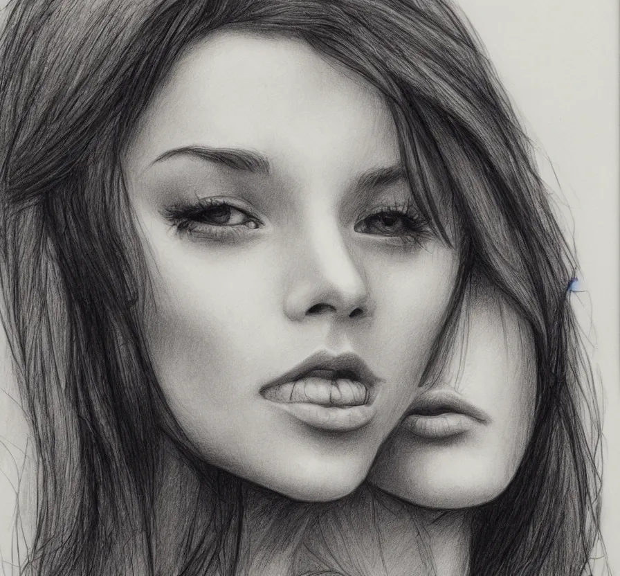 Image similar to woman + posing + photo, pencil drawing, pencil, black, sketch, on paper, realistic, detailed, artstation