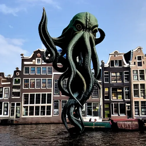 Prompt: Cthulhu in Amsterdam