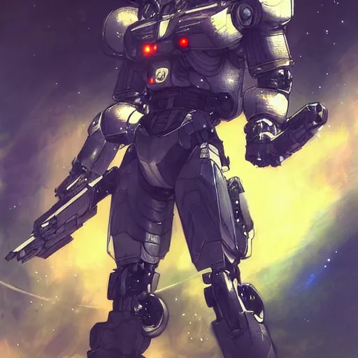 Image similar to manhwa character, armored, beautiful stars, cybernetic, sci-fi space game art, jeon Jungkook holding a gun. alien planet art by Akihito Yoshitomi AND Yoji Shinkawa AND Greg Rutkowski, Mark Arian trending on artstation
