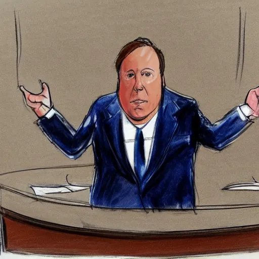 Image similar to alex jones courtroom sketch court trial dancing lobsters