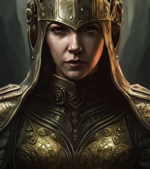 Prompt: unknown the elder scrolls vi charismatic rugged female battle - mage portrait partially clothed in metal - plated battle armor atmospheric lighting painted intricate volumetric lighting, beautiful, sharp focus, ultra detailed by leesha hannigan, ross tran, thierry doizon, kai carpenter, ignacio fernandez rios