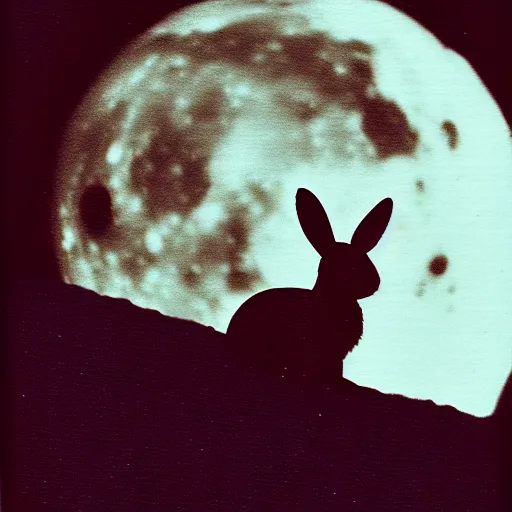 Prompt: wide shot, Polaroid photo of a bunny on the moon, high contrast, 8k, realistic, rich colors