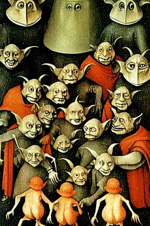 Prompt: hieronymus bosch goblins