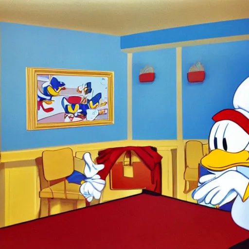 Prompt: donald duck in the backrooms