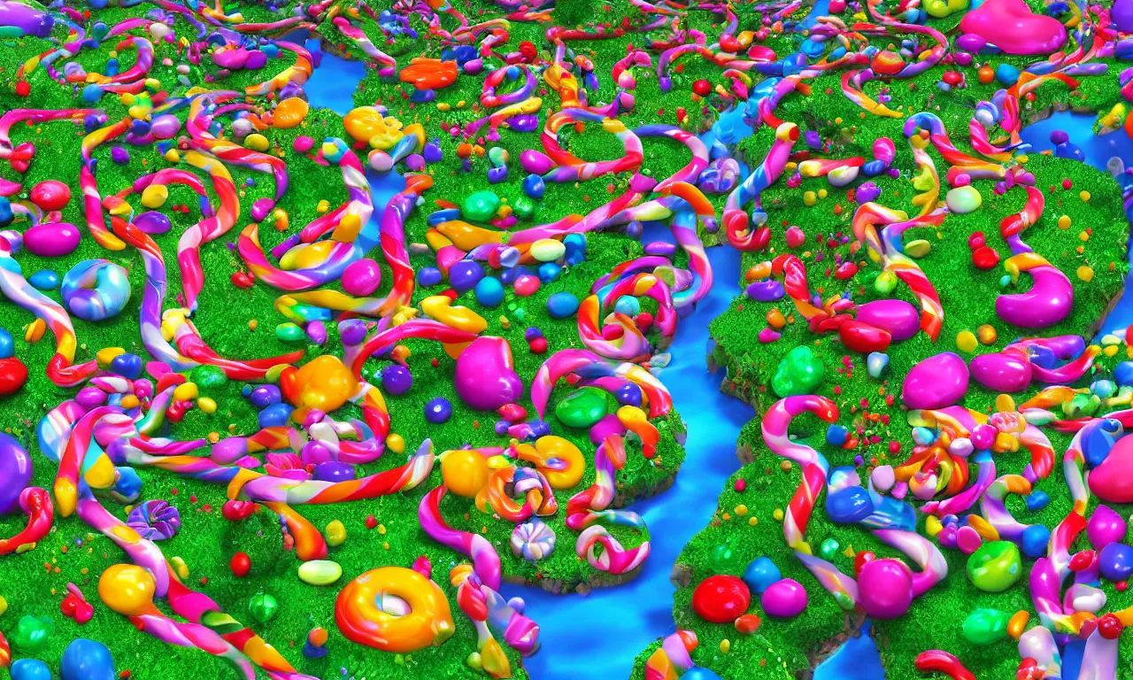 Prompt: literal candy land, vivid colors, high details, cinematic, 8k resolution, beautiful detailed, photorealistic, digital painting, artstation, concept art, smooth, sharp focus, illustration, fantasy background, artstation trending, octane render, unreal engine