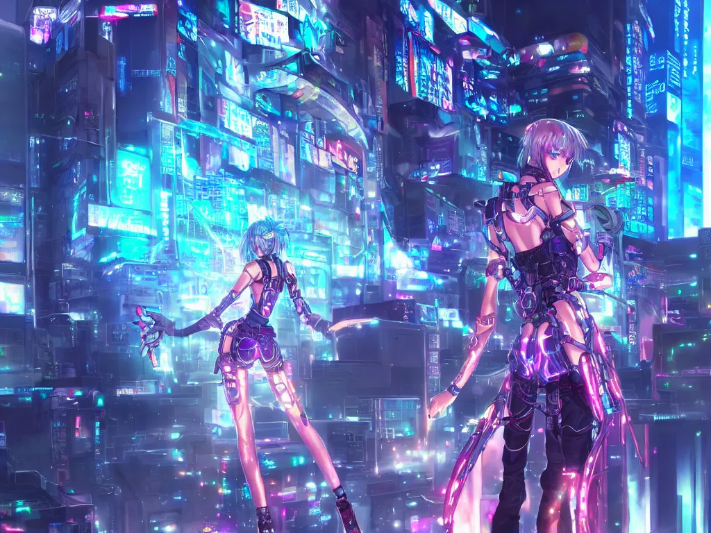 Prompt: anime key visual futuristic cyber warrior girl, on cyberpunk neon light tokyo rooftop, ssci - fi and fantasy, intricate and very beautiful, highly detailed and digital painting, concept art, smooth, illustration, art by l taekwon kim / a - rang style, luxearte and rossdraws and liya nikorov and rongzhen luo