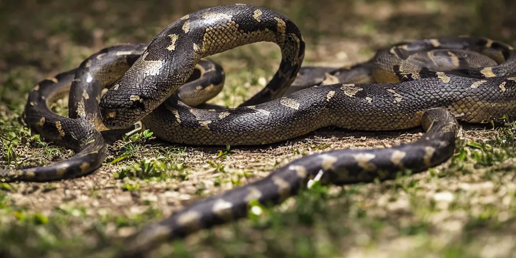 Image similar to A single Ryback fighting snakes outdoors, photorealistic, ultra hd, cinematic lighting, award-winning, 4k, leica sl2 30mm, beautiful color, high quality, high textured, lens flare