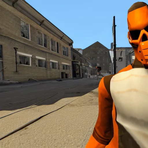 Image similar to jerma985 in half life 2, wide shot, portrait, unreal engine, in game screenshot, high definition, detailed