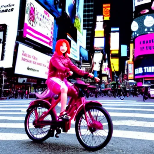 Image similar to Photo of Sakura Haruno riding a bike in the Times Square