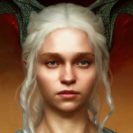 Image similar to the mother of dragons, beautiful oil painting, high detail, oil painting, greg rutkowski, charlie bowater, beeple, unreal 5, daz, hyperrealistic, octane render, rpg portrait, dynamic lighting, fantasy art, beautiful face