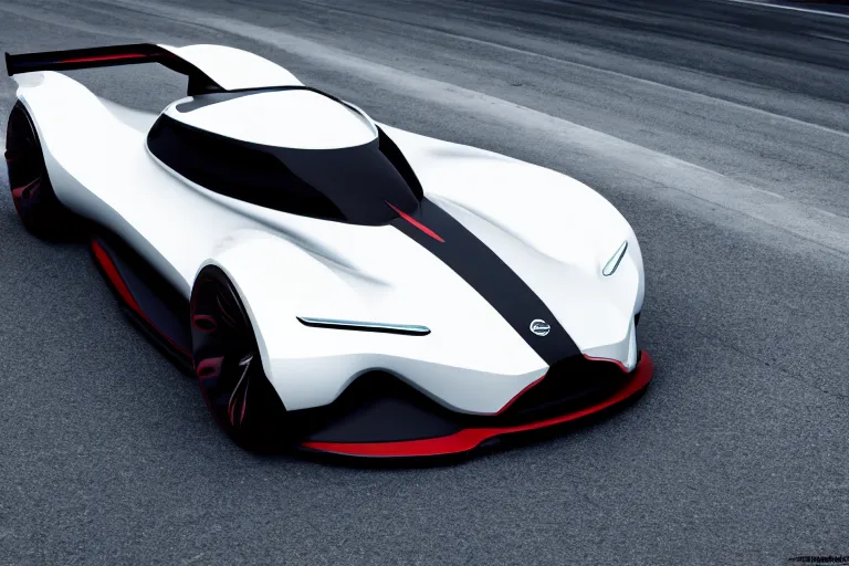 Image similar to a sports car concept design based on nissan and acura sports cars, concept car, car design, photoreal, symmetry, consistent, by ash thorp