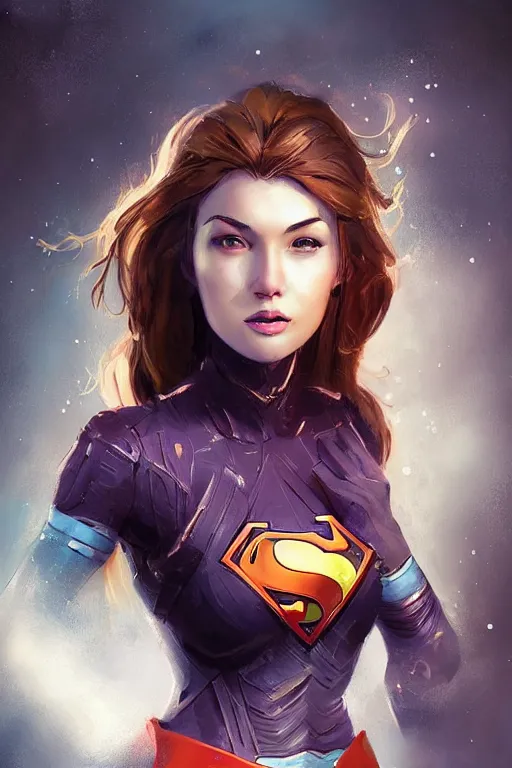 Image similar to three quarters portrait of a beautiful woman,super hero costume,heroic pose,highly detailed, digital painting,illustration, art by Stanley Lau