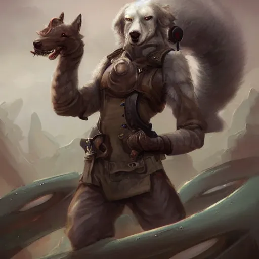 Image similar to anthropomorphic Borzoi wippet Tank Driver, Modern Tank driver outfit, cute and adorable, pretty, beautiful, DnD character art portrait, matte fantasy painting, DeviantArt Artstation, by Jason Felix by Steve Argyle by Tyler Jacobson by Peter Mohrbacher, cinema