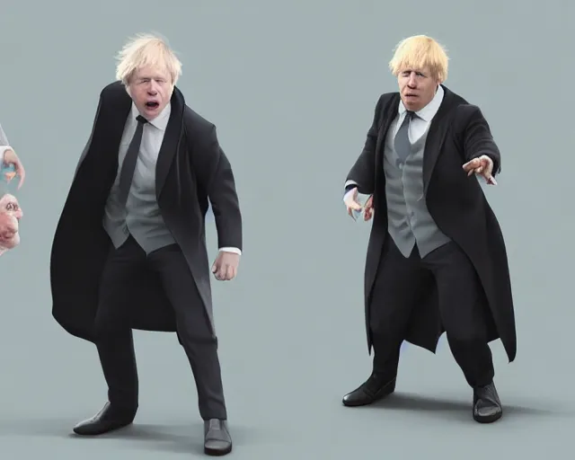 Prompt: boris johnson vs voldemort, character art, by various concept artists, redshift render, hyperrealistic face, photorealistic render