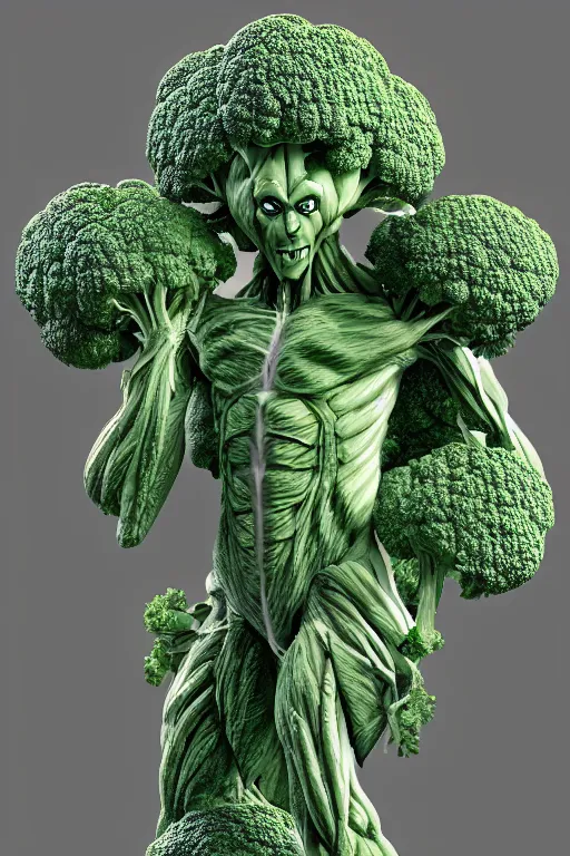 Image similar to a humanoid figure broccoli man, ripped, highly detailed, digital art, sharp focus, trending on art station, anime art style