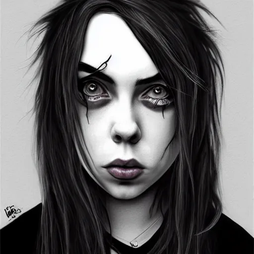 Prompt: emo drawing of billie eilish by - michael karcz , loony toons style, horror themed, detailed, elegant, intricate