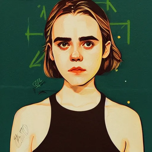 Prompt: Kiernan Shipka picture by Sachin Teng, asymmetrical, dark vibes, Realistic Painting , Organic painting, Matte Painting, geometric shapes, hard edges, graffiti, street art:2 by Sachin Teng:4