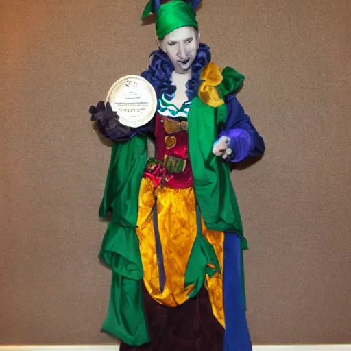 Prompt: full body photo beautiful jester rogue, award-winning photo