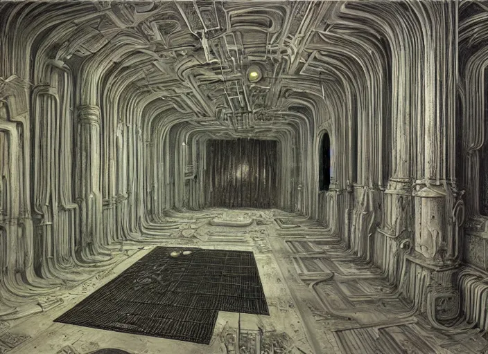 Prompt: a room by h. r. giger