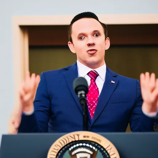 Prompt: a fox dressed in a suit giving a presidential speech, 8 5 mm f / 1. 4