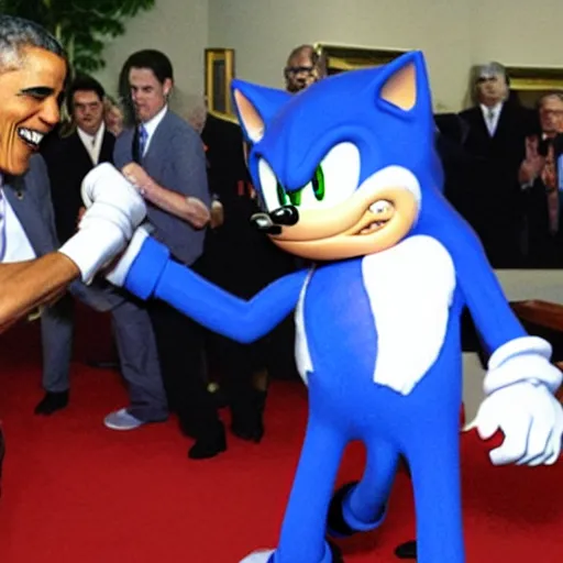 Image similar to sonic punching president barack obama