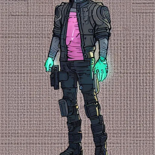 Image similar to javier. concept art of a perceptive cyberpunk artist in fashionable clothing. cyberpunk 2 0 7 7 character design by laurie greasley and sherree valentine daines. concept art of cyber city background by pascal blanche