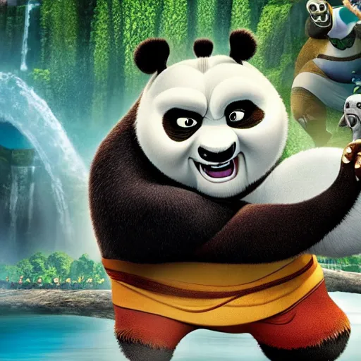 Image similar to a still of from the movie kung fu panda crossover with the movie about schmidt and the movie inception