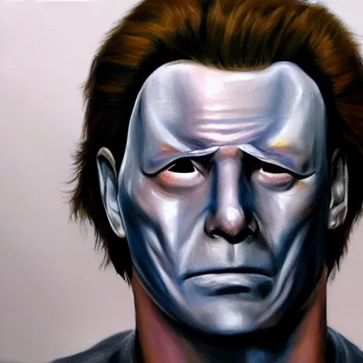 Prompt: an ultra - realistic portrait painting of michael myers in the style of alex ross. 4 k. ultra - realistic. highly detailed. epic lighting.