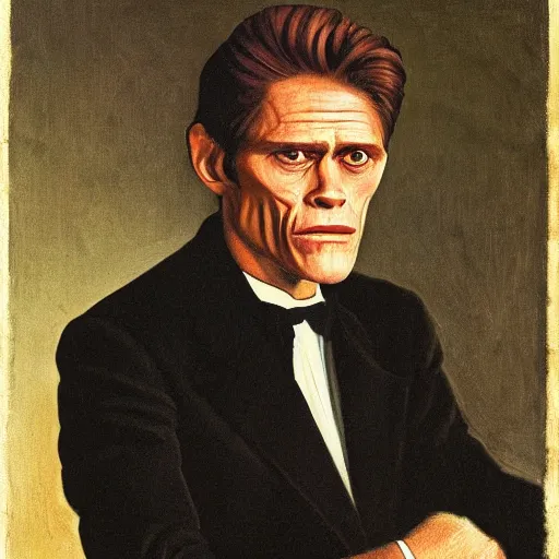 Prompt: willem dafoe portrait by grant wood