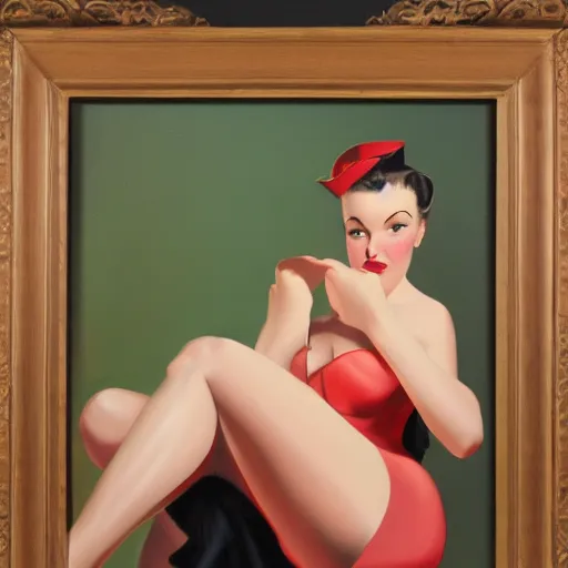 Image similar to a painting in the style of gil elvgren and in the style of pascal blanche.