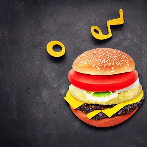 Image similar to a hamburger made out of musical notes. Surrealist art studio photography